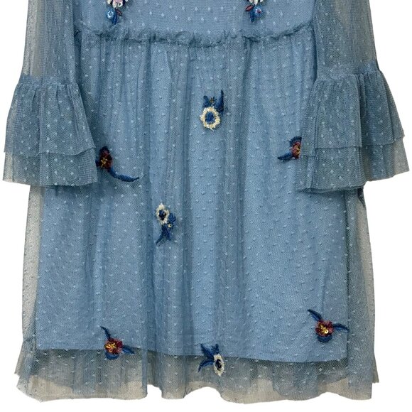 Zara Embroidered Tulle Dress Blue Floral Girls 6 - Picture 4 of 12